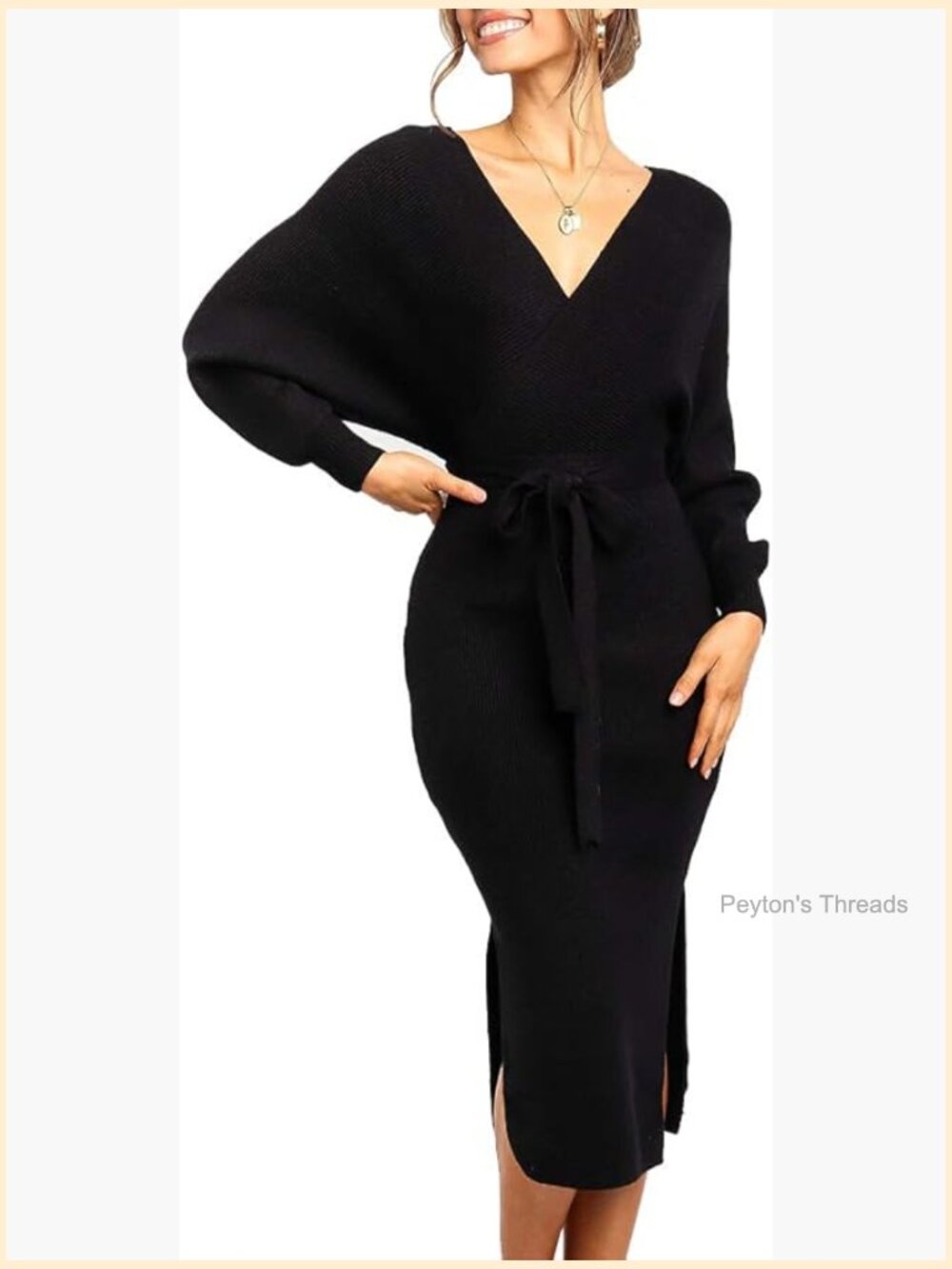 Wrap V Neck Batwing Sleeve Bodycon Maxi Dress with Belt